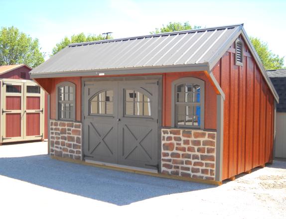 10'x16' Carriage House Shed w/ Stone Front